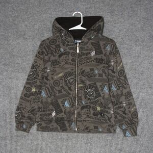 Quiksilver Casual Hoodie Kids 8 10‎ Gray Zip Up All Over Print Skater Style Y2K